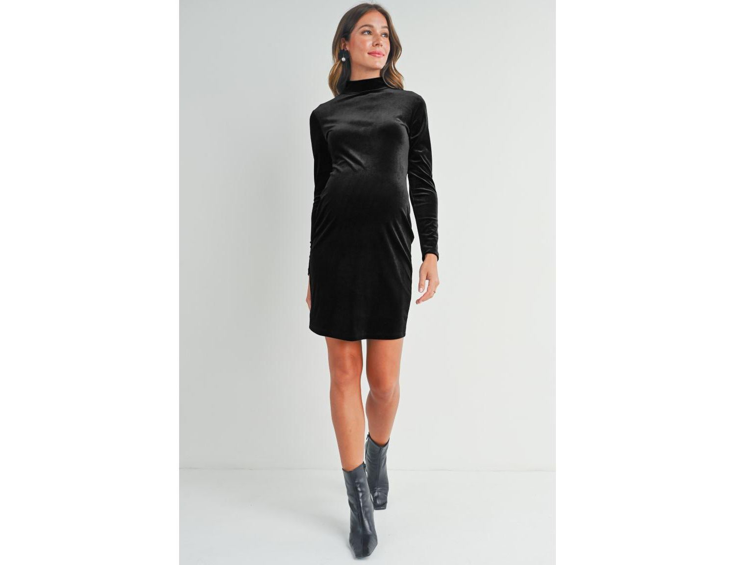 Women's Velvet Long Sleeve Mock Neck Mini Dress