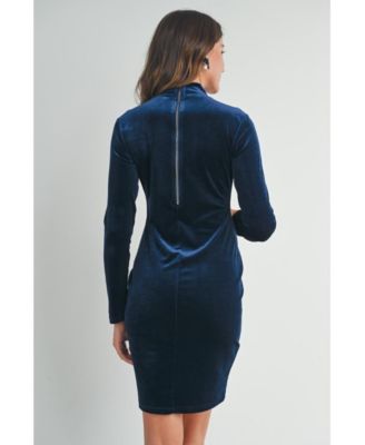 Maternity Velvet Long Sleeve Mock Neck Mini Dress