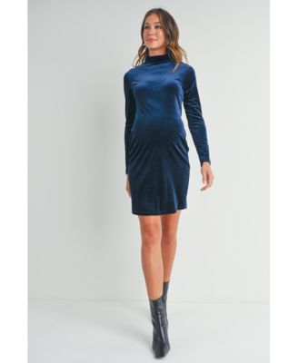Maternity Velvet Long Sleeve Mock Neck Mini Dress