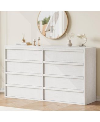 8-Drawer Modern Double Dresser, 54" Wide Wooden Chest Organizer, Concave Handles, Living Room, Nursery, Hallway.