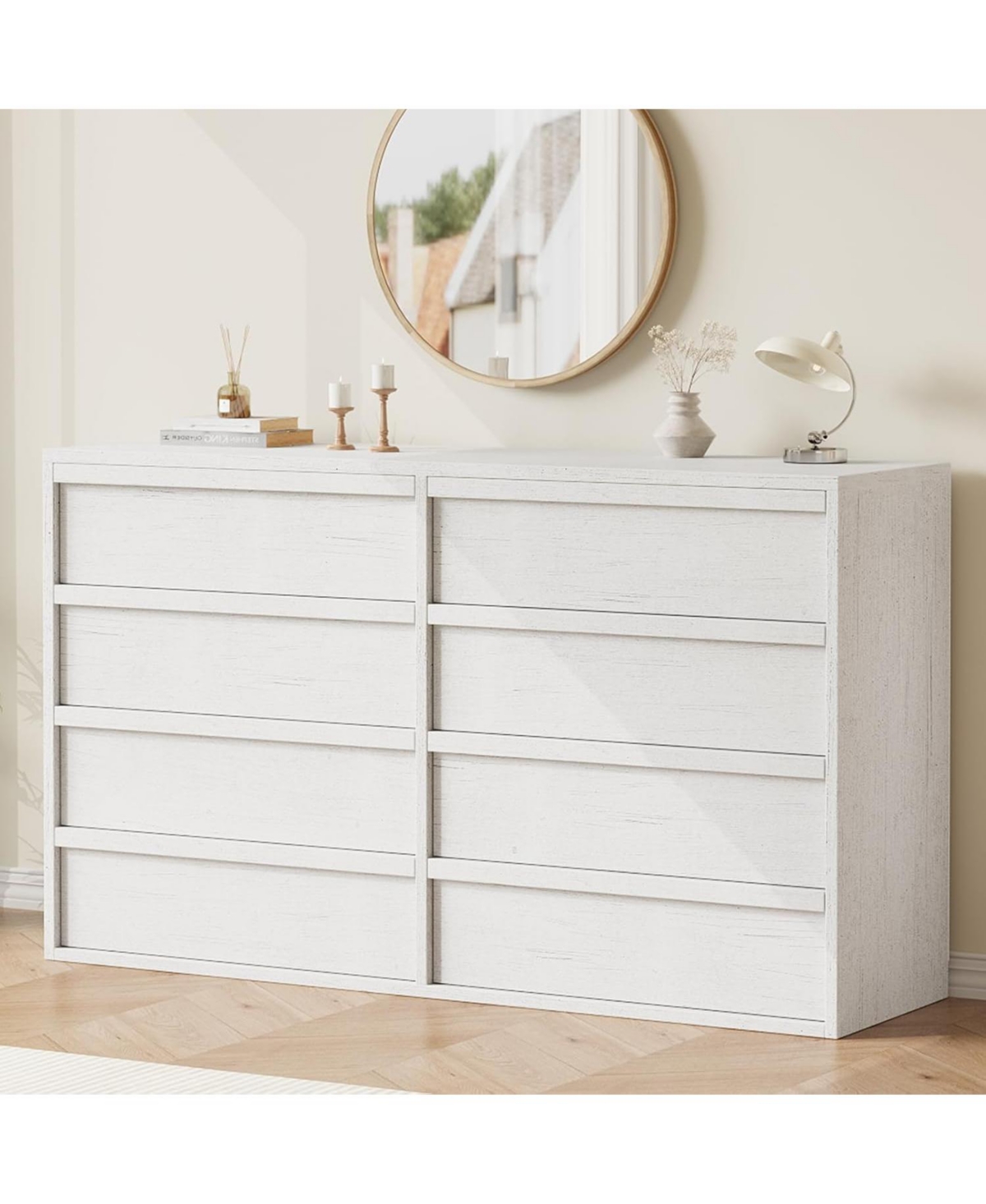 gaomon 8-Drawer Modern Double Dresser, 54" Wide Wooden Chest Organizer, Concave Handles, Living Room, Nursery, Hallway.
