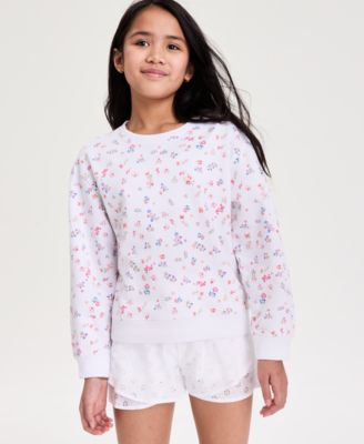 Girls' XS-XL Floral-Print Crewneck Sweatshirt