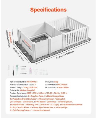 Whelping Box, 73 x 38 x 19.7 in Plastic Whelping Pen w/ Adjustable Door Height & Waterproof  Pad, Easy-Clean Indoor Birth Kit