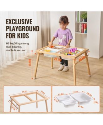 Kids Sensory Table, 3 Foldable Bins & Paper Roll Holder, Indoor/Outdoor Sand & Water Play, Wooden