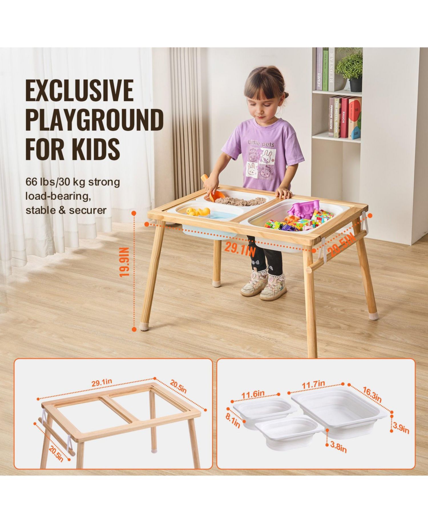 Toddler Wooden Sand & Water Play Sensory Table With Foldable Bins