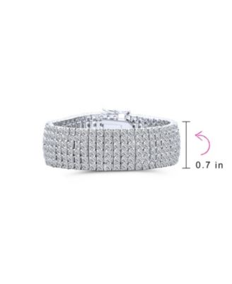 Special Occasion Jewelry Six Row Fashion Statement  CZ Cubic Zirconia Wide Tennis Bracelet Silver Plated