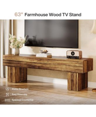 63" TV Stand, Farmhouse Entertainment Center, Low TV Console Table, Long Media Console Television Stands for 55/60/65 Inches TV