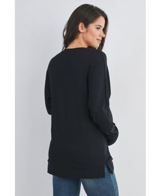 Maternity Crew Neck Side Zip Nursing Pullover Sweatshirts