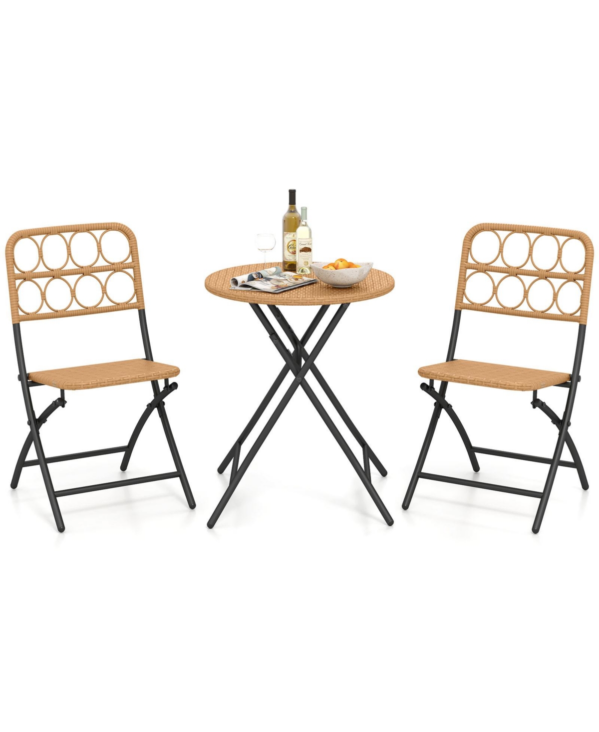 Slickblue Compact 3 Piece Patio Bistro Set with Round Table and Chairs