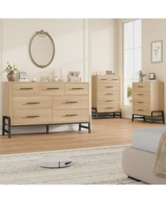 4 Drawer Natural Oak Polished Engineered Wood Dresser, Chic Cabinet Legs, Waterproof Top, Anti-Tip, Modern Bedroom