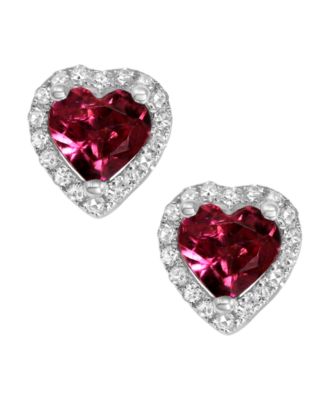 Rhodolite Garnet (1 ct. t.w.) & Diamond (1/8 ct. t.w.) Stud Earrings in 14k White Gold
