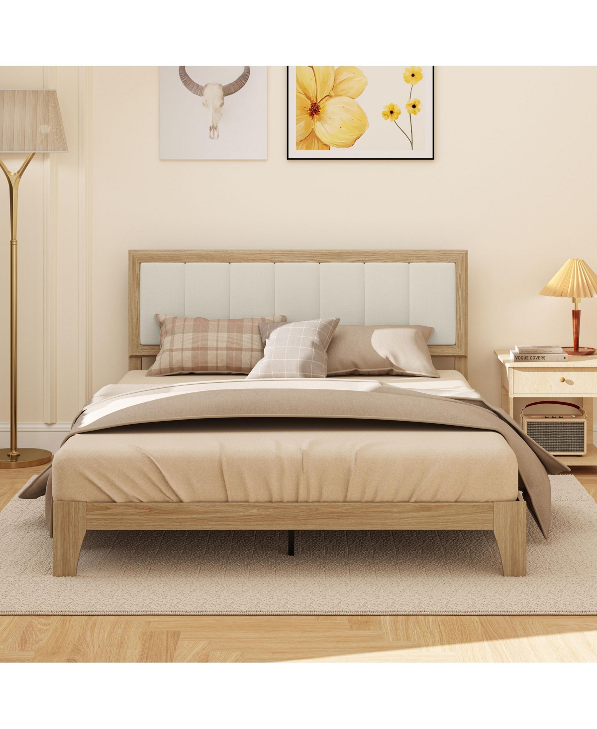 Homcom Queen Bed Frame with Headboard, Platform Charcoal