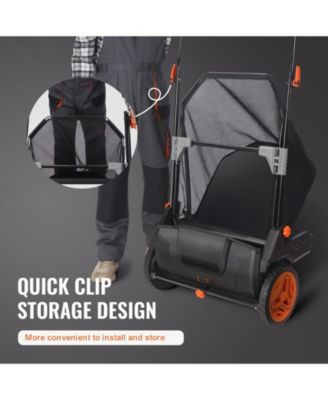 21" Push Lawn Sweeper, Leaf & Grass Collector with 3.5 cu. ft. Mesh Hopper, 2 Spinning Brushes, Plastic Wheels, Steel Frame