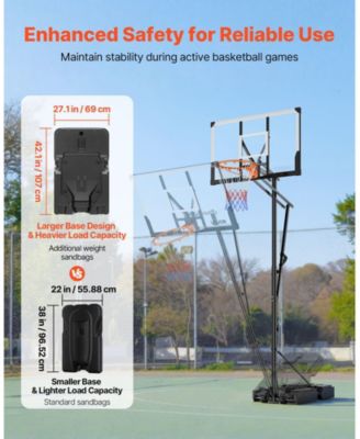 Portable Basketball Hoop, 5.25–10 ft Height Adjustable Stand with 48" PC Backboard, Rolling Wheels, Outdoor Goal System