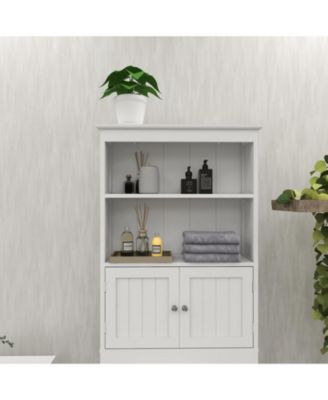 2-Tier Bathroom Spacesaver Storage Shelf with 2 Doors, Freestanding Wood Organizer Cabinet