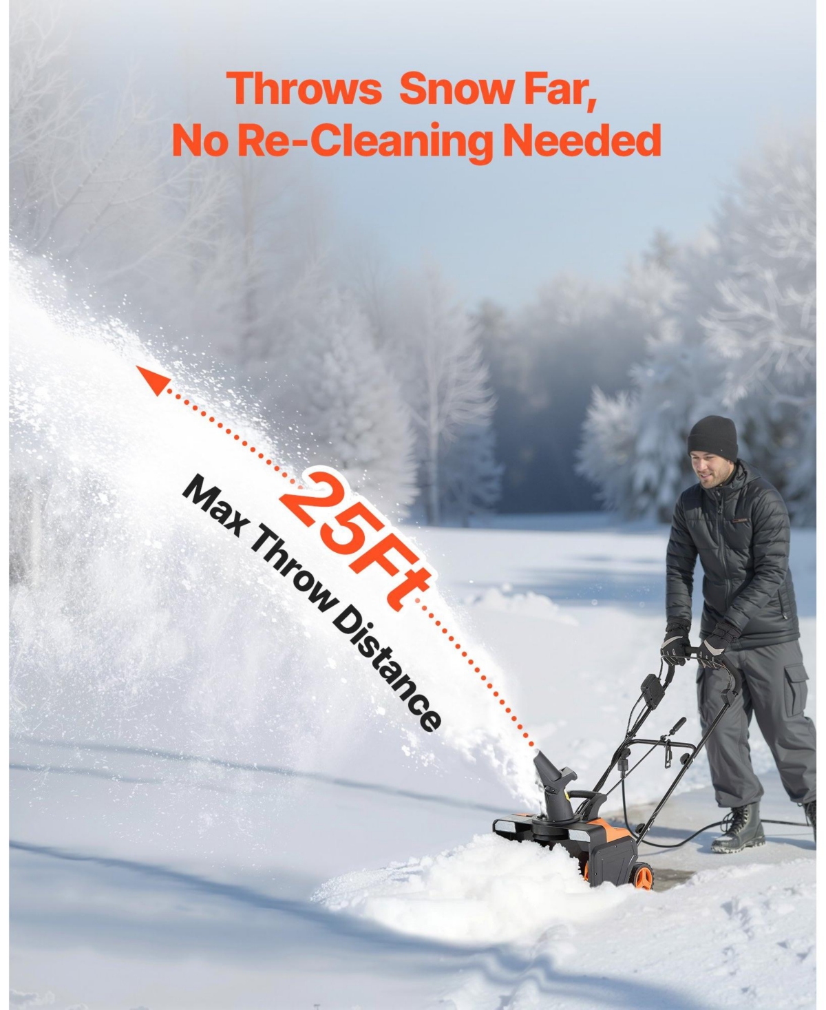 Mecale Electric Snow Blower, 20", 15A Corded Snow Thrower, Dual Led Lights, 180° Chute, 25 ft Throw, 12" Depth