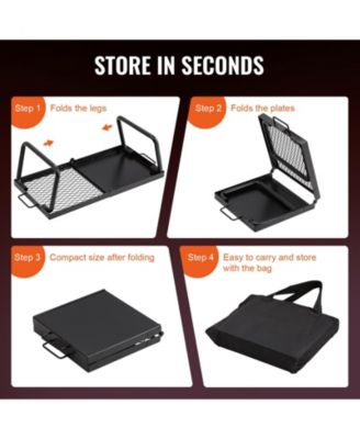 22.4" Folding Campfire Grill, Heavy Duty Steel Mesh Grate with Legs and Carrying Bag, Camping Grate for Fire Pit Cooking