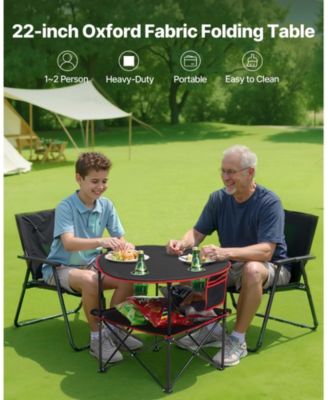 Folding Camping Table, 600D Waterproof Oxford Top with 4 Cup Holders, Carry Bag, Black