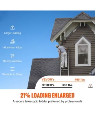 15 ft Telescoping Ladder, Aluminum Multi-Button Retraction Extension Ladder, 400 lb Capacity, Non-Slip Feet, ANSI Listed