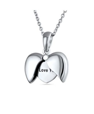 I LOVE YOU Word Angel Wing Heart Locket Pendant Necklace .925 Sterling Silver