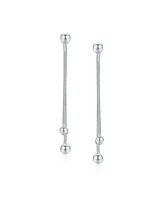 Minimalist Tassel Fringe Linear Chain Ball Dangle Earrings .925 Sterling Silver