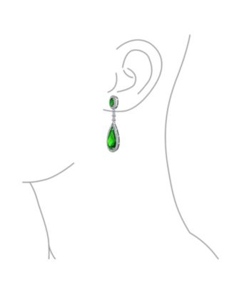 Cubic Zirconia CZ Teardrop Chandelier Screw Clip On Earrings Silver Plated