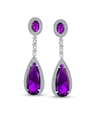 Cubic Zirconia CZ Teardrop Chandelier Screw Clip On Earrings Silver Plated