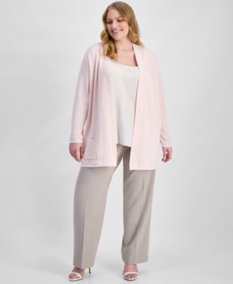 Plus Size Long-Sleeve Open-Front Cardigan