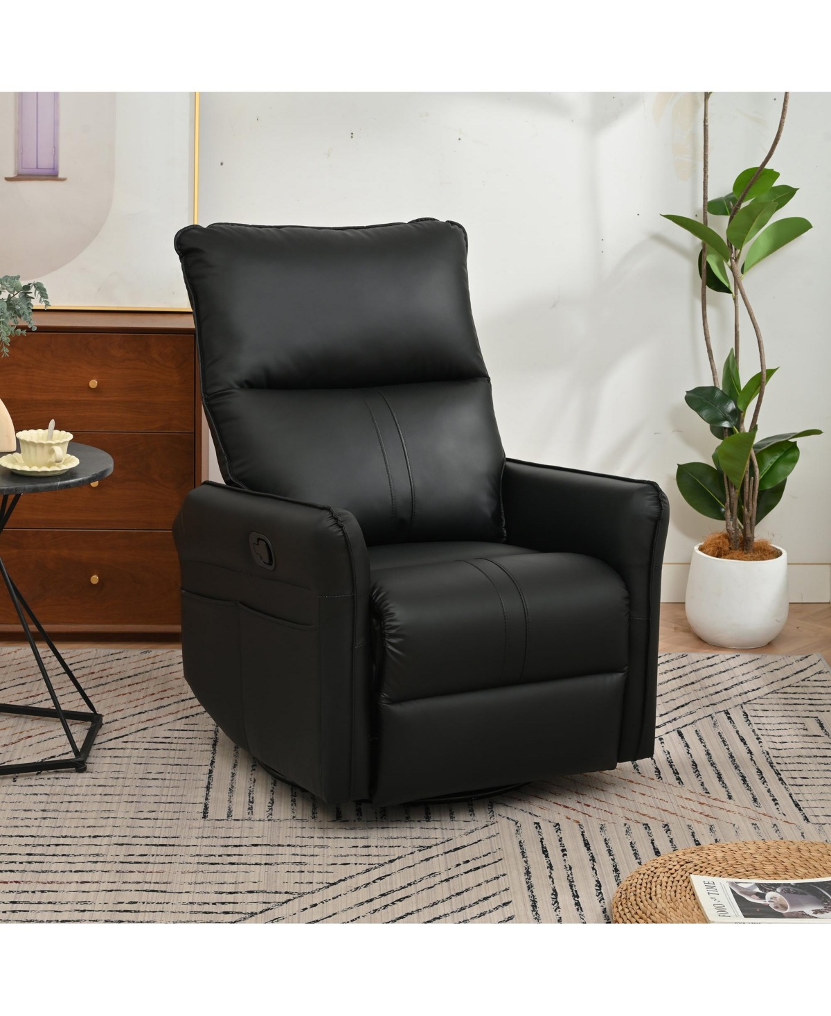 Clihome 360 Swivel Recliner Chair, Manual Rocker with Extendable Footrest & Side Pockets