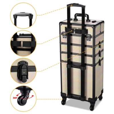 Rolling Makeup Train Case w/ Cube Case Cosmetic Organizer Travel