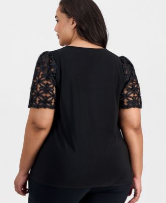 Plus Size Ribbon-Sleeve Top