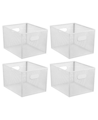 Perforated Metal Storage Bin with Handles for Pantry