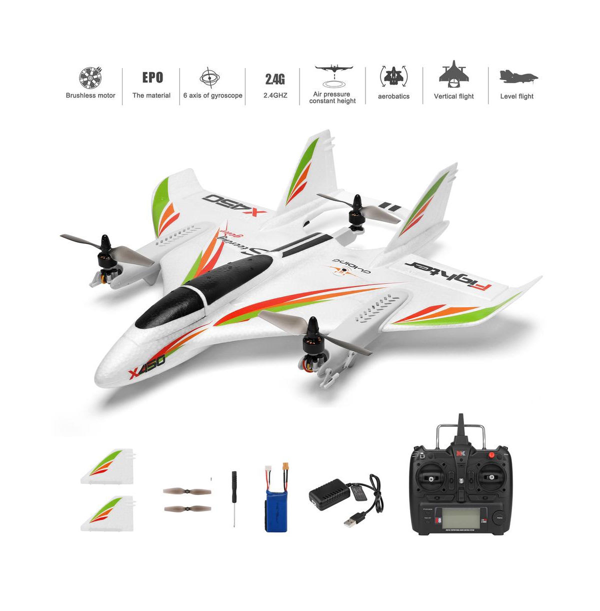Bruce & Shark Vtol Rc Plane | 6CH, 3D/6G Modes, Brushless Motors, Led Lights