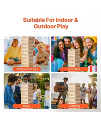 Wooden Tumbling Tower Game with Domino Blocks and Storage Crate