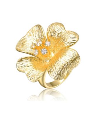 Timeless 14K Gold Plated Cubic Zirconia Flower Ring