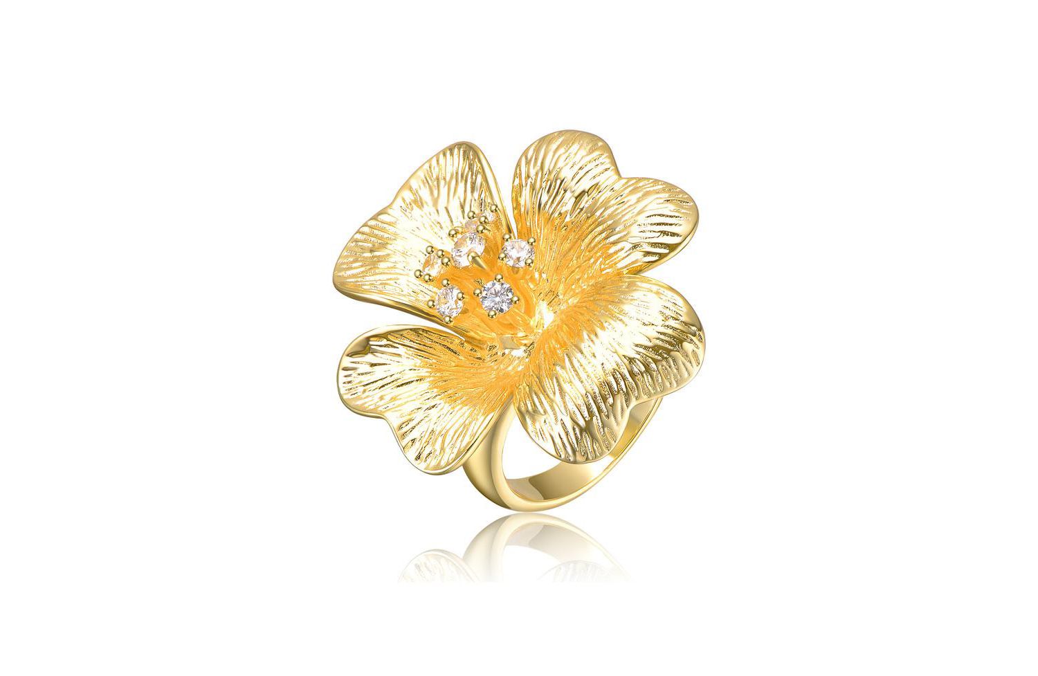 Timeless 14K Gold Plated Cubic Zirconia Flower Ring
