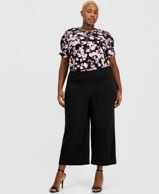 Plus Size Wide-Leg Cropped Pull-On Pants