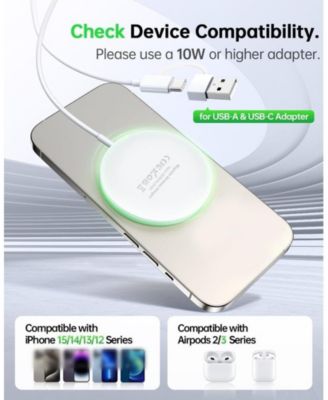 Magnetic 15W Wireless Charger, Ultra-thin with Type-C Cable, Magsafe Charging Pad for iPhone 16/15/14/13/12, for AirPods 3/2/Pro 2 (White)