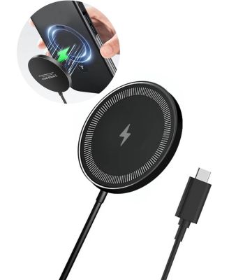 Magnetic 15W Wireless Charger, Round Ultra-thin Alloy with Type-C Cable, Magsafe Charging Pad, 15W Fast for iPhone 16/15/14/13/12 Series (Black)