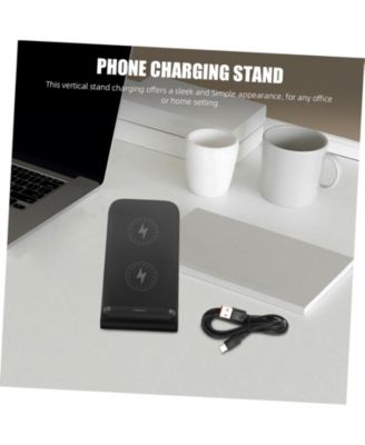 15w fast charging stand dual coil wireless charger, desktop mobile phone vertical wireless charger for desktop vertical and placement, black