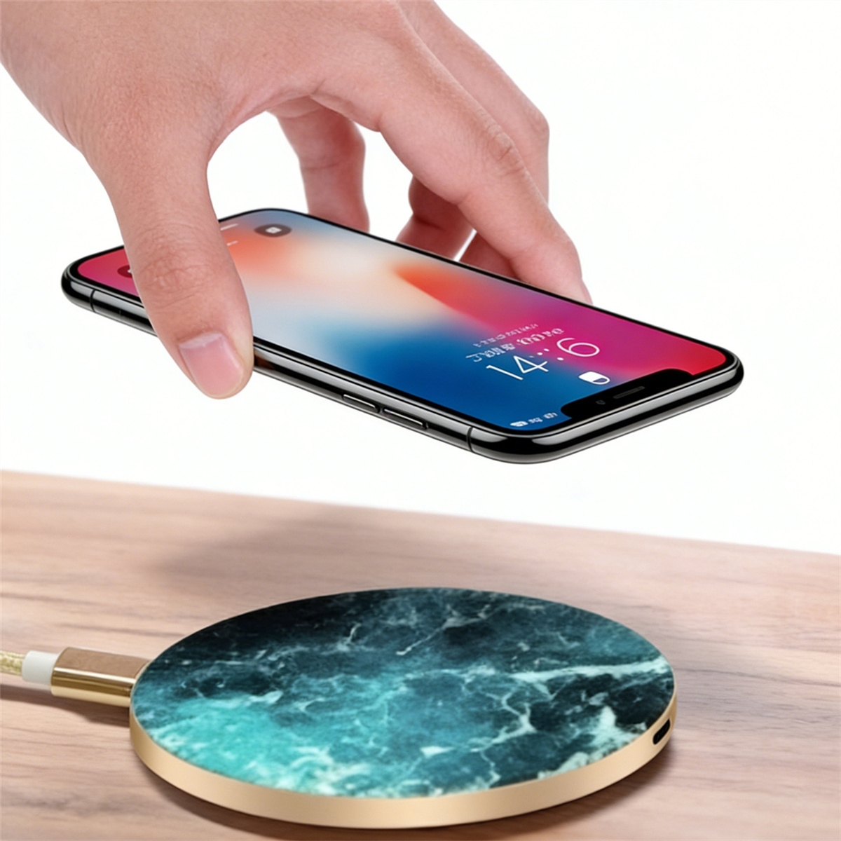 Risokeys Aluminum Alloy Wireless Charger, 10W Marble Pattern Wireless Charger, He-WT16 Qc Input Ce Certification for iPhone,Green
