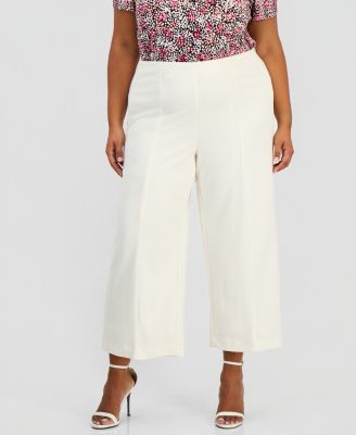 Plus Size Wide-Leg Cropped Pull-On Pants