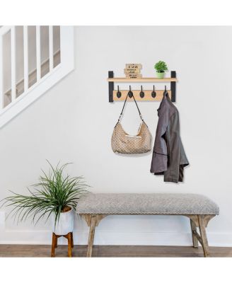 16 Inch Floating Wall Shelf with 5 Heavy Duty Hooks – for Entryway, Bathroom, Bedroom, Kitchen, or Mudroom