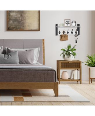 16 Inch Floating Wall Shelf with 5 Heavy Duty Hooks – for Entryway, Bathroom, Bedroom, Kitchen, or Mudroom