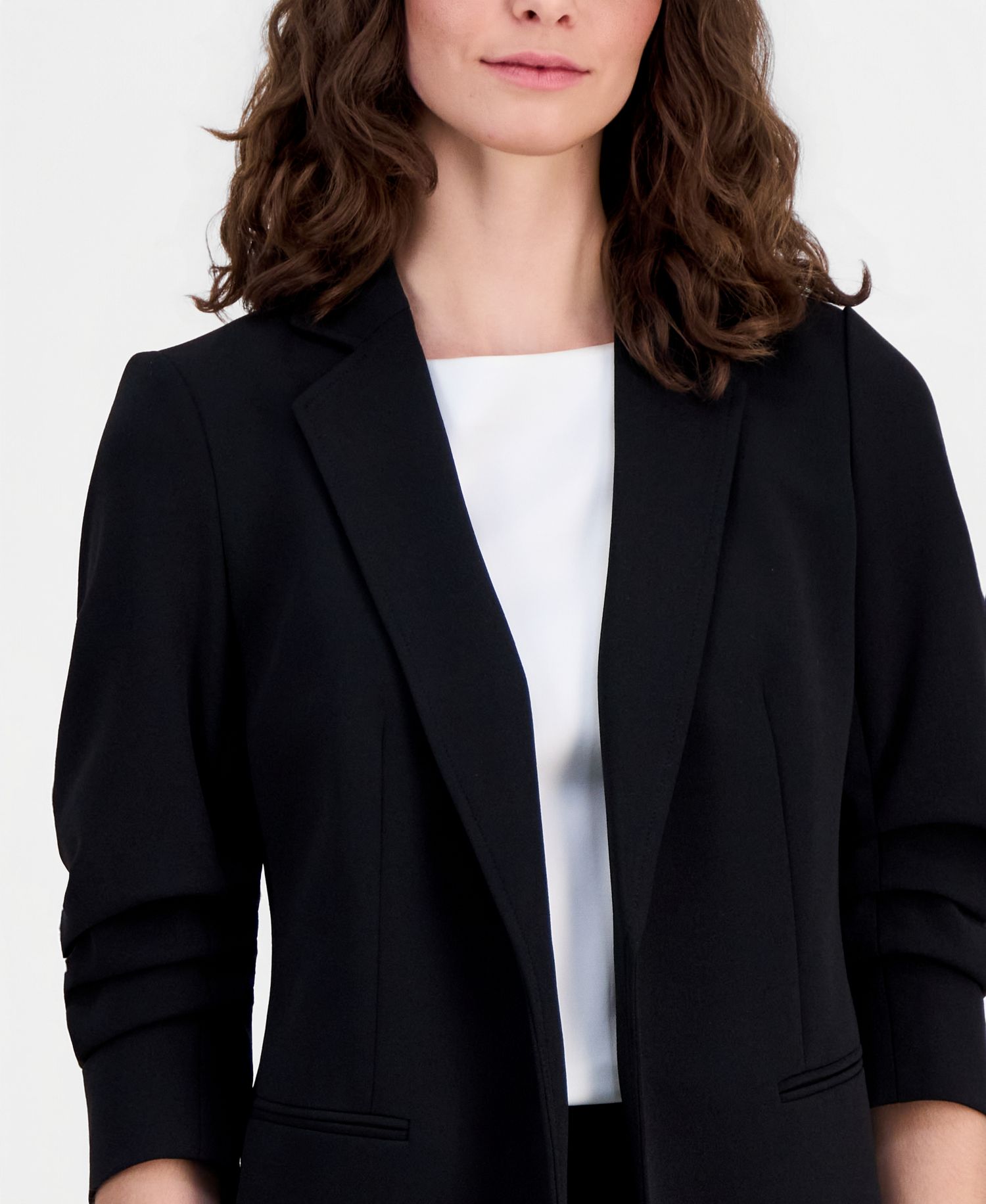 Women's Stretch Crepe Scrunch-Sleeve Open-Front Blazer