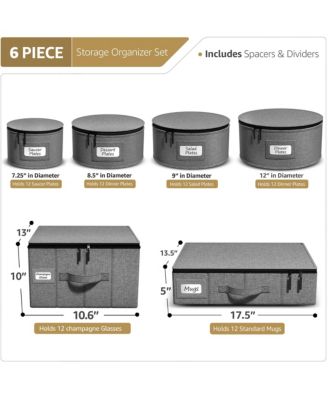 6-Piece Stackable Plate Carrier Set for Dinnerware, Plate Organization and Storage with Felt Plate Protector