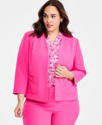 Plus Size Seamed Patch-Pocket Cardigan Jacket
