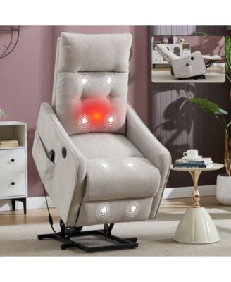 Chenille Power Lift Recliner Chair 155° Recliner with Massage Heat USB for Indoor Elderly