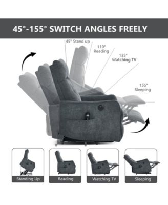 Chenille Power Lift Recliner Chair 155° Recliner with Massage Heat USB for Indoor Elderly