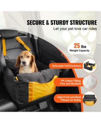 Waterproof Dog Car Booster Seat Side Handles, Storage Pocket & Safety Leash, PP Cotton Fill, Small Dog Car Bed up to 25 lb, Black